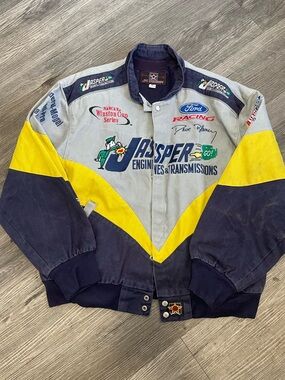 Vintage Jeff Hamilton Nascar Racing Jacket in Blue, Yellow, Gray